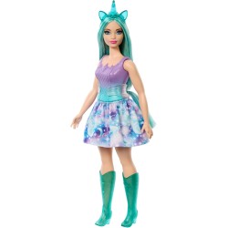 Barbie - Bambola Unicorno, con coloratissimi capelli fantasia, outfit sfumato e accessori fantasy a tema inclusi, ispirata a Ba
