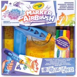 CRAYOLA Marker Airbrush - Aerografo Creativo per Bambini con 8 Pennarelli Lavabili e 5 Stencil, Giocattolo Educativo per Attivi