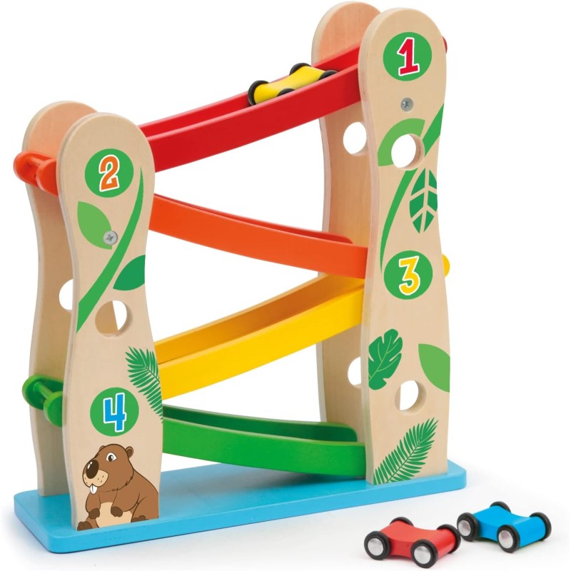 SEVI Rampa per macchinine (3 Veicoli) | Trudi by Giochi in Legno educativi Prima Infanzia | 25,4x9,1x28,5cm Wood | Modello 8805