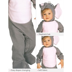 Rubies Costume Elefante per neonato 12/18 mesi, Tuta con cappuccio e coda