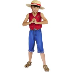 Rubies Costume Monkey D. Rufy One Piece, Luffy, Top, pantaloni, capello, Tg.M (9/10 anni) 134-140 cm