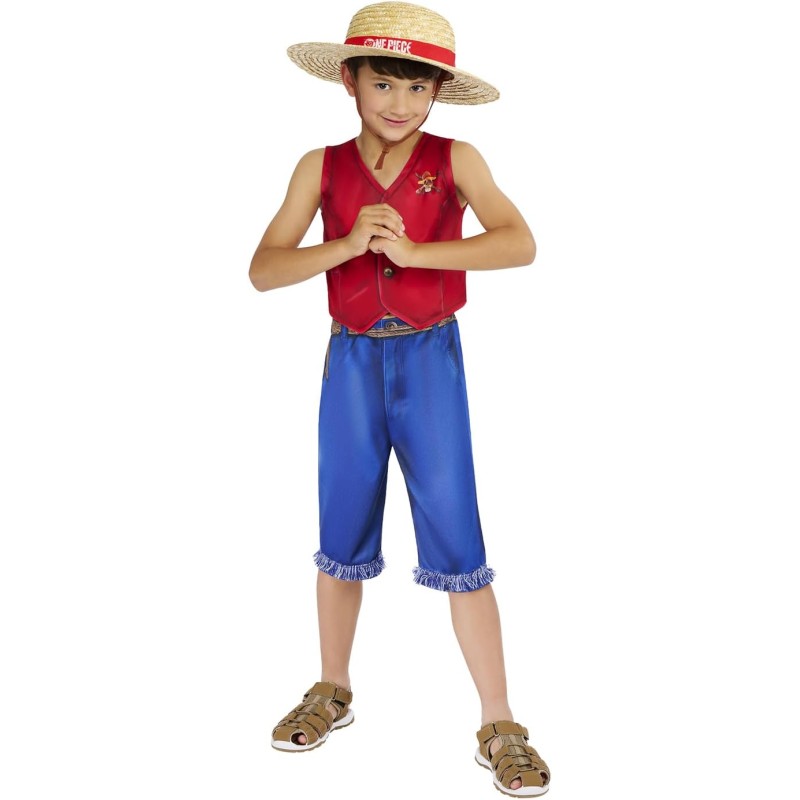 Rubies Costume Monkey D. Rufy One Piece, Luffy, Top, pantaloni, capello, Tg.S (7/8 anni) 122-128 cm