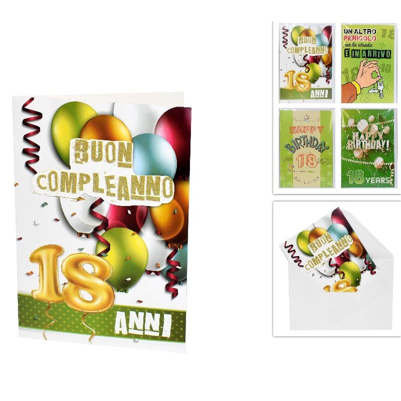 Biglietto Auguri 18° Compleanno 13x19 cm, modelli assortiti, 1 pezzo