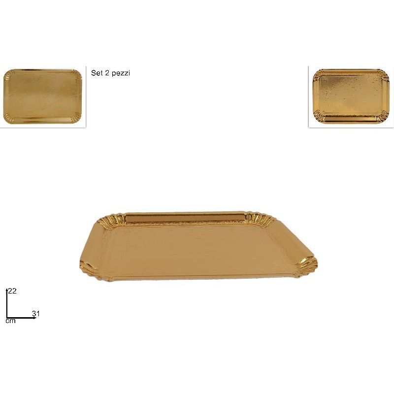 Vassoio Oro 22x31 cm, Set da 2 pezzi
