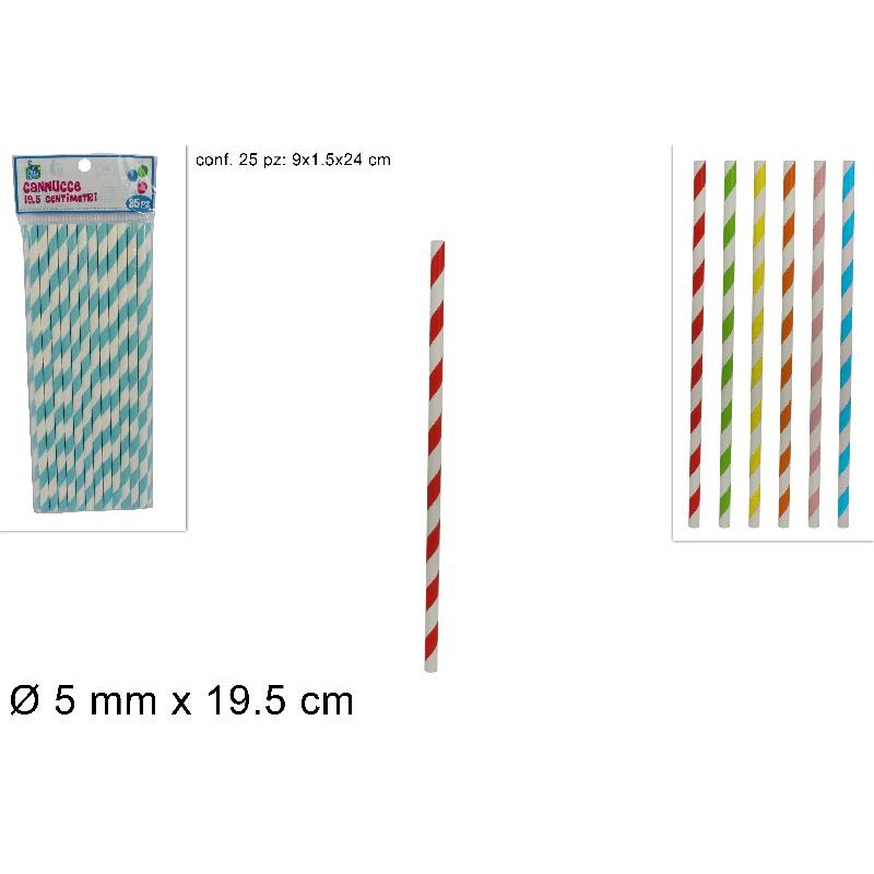 Cannucce in carta19,5 cm 25 Pezzi Colorate, colori assortiti