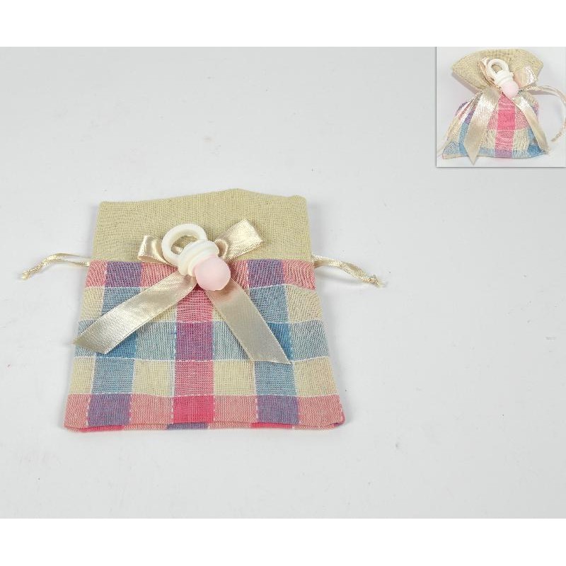 Sacchetto Tessuto 13x12 cm Con Ciuccietto Rosa