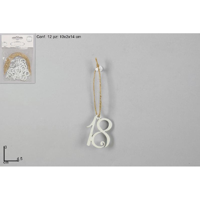 Appendini Legno Numero 18 Bianco, 12 Pezzi