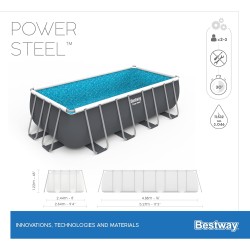 Bestway 56671 Power Steel 488x244x122cm - Piscina Fuori Terra in PVC Rettangolare con Pompa di Filtrazione a Sabbia, Scaletta, 