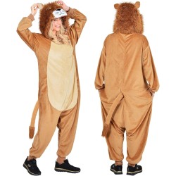 Widmann - Tuta da Leone per adulti Tg.XXL, morbida tuta in peluche con cappuccio, costume da animale per Carnevale, 45824
