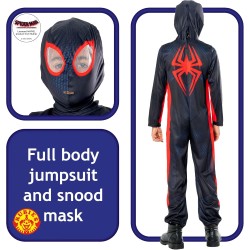 Rubies - Costume Miles Morales Spider-Verse classico Tg.XS, tuta stampata e maschera, ufficiale Marvel, 1000716-XS
