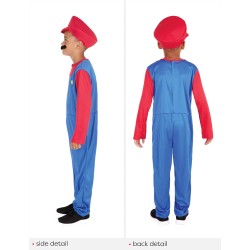 Rubies - Costume da idraulico 11/13 anni, Tuta con berretto e baffi, Rosso e blu, Licenza ufficiale, Bros, Brothers, S9140-L