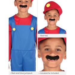 Rubies - Costume da idraulico 11/13 anni, Tuta con berretto e baffi, Rosso e blu, Licenza ufficiale, Bros, Brothers, S9140-L