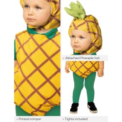 Rubies - Costume Ananastaglia bambino 1-2 anni tuta ananas giallo collant verdi e berretto, S8706-T