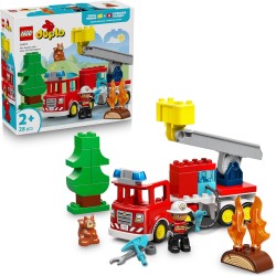 LEGO DUPLO 10473 Autopompa con Manichetta e Pompiere - Gioco Didattico per la Motricità Fine - Camion Giocattolo Rosso con Scal