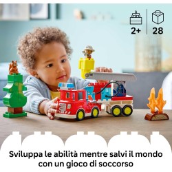 LEGO DUPLO 10473 Autopompa con Manichetta e Pompiere - Gioco Didattico per la Motricità Fine - Camion Giocattolo Rosso con Scal