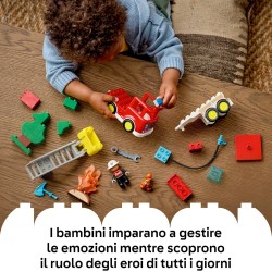 LEGO DUPLO 10473 Autopompa con Manichetta e Pompiere - Gioco Didattico per la Motricità Fine - Camion Giocattolo Rosso con Scal