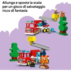 LEGO DUPLO 10473 Autopompa con Manichetta e Pompiere - Gioco Didattico per la Motricità Fine - Camion Giocattolo Rosso con Scal
