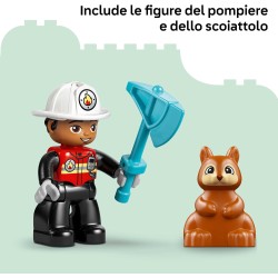 LEGO DUPLO 10473 Autopompa con Manichetta e Pompiere - Gioco Didattico per la Motricità Fine - Camion Giocattolo Rosso con Scal