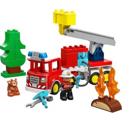 LEGO DUPLO 10473 Autopompa con Manichetta e Pompiere - Gioco Didattico per la Motricità Fine - Camion Giocattolo Rosso con Scal