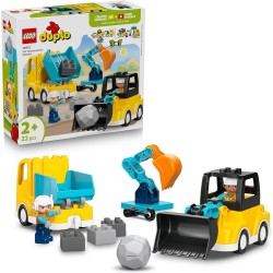 LEGO DUPLO 10475 Veicoli da Cantiere 3 in 1 - Gioco Didattico Montessori con Camion, Escavatore e Gru Giocattolo