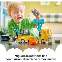 LEGO DUPLO 10475 Veicoli da Cantiere 3 in 1 - Gioco Didattico Montessori con Camion, Escavatore e Gru Giocattolo