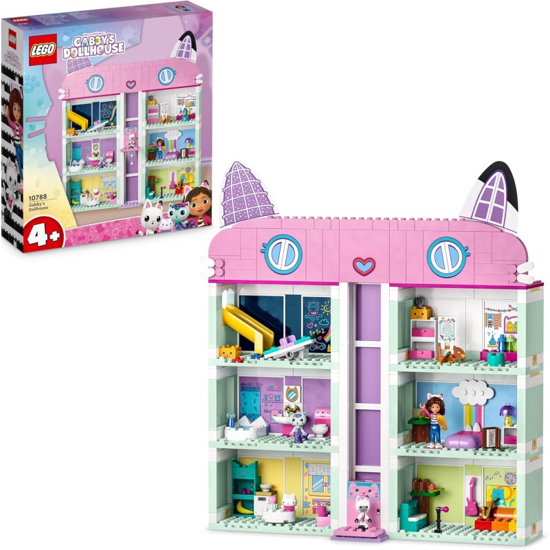 LEGO Gabby s Dollhouse 10788 - Casa delle Bambole Giocattolo a 4 Piani con i Personaggi di Gabby, Pandy Panda, Dolcetto e Sireg