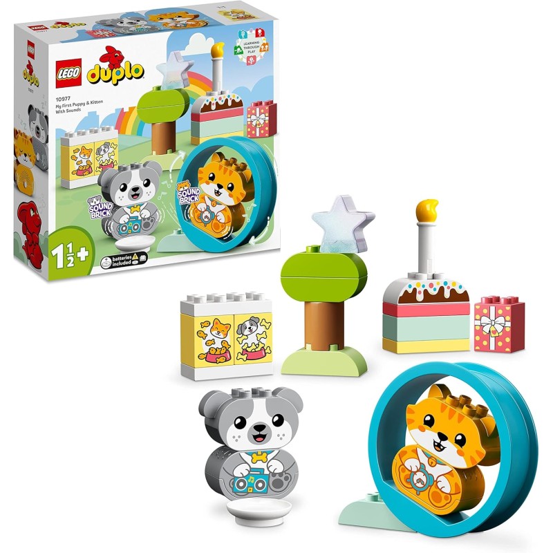 LEGO DUPLO 10977 Il Mio Primo Cagnolino e Gattino con Suoni, Set con Mattoncini Grandi, Animali Giocattolo da Costruire con Fun