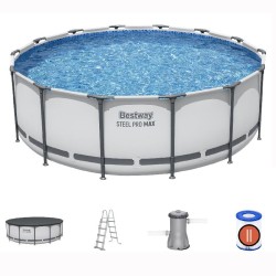 Bestway 5612X Power Steel Pro MAX 427x122cm - Piscina Fuori Terra Rotonda con Pompa di Filtrazione, Scaletta, Telo di Copertura