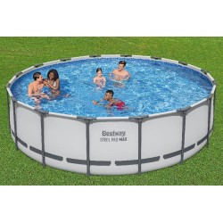 Bestway 5612Z Power Steel Pro MAX 488x122cm - Piscina Fuori Terra in PVC Rotonda con Pompa di Filtrazione a Cartuccia, Scaletta