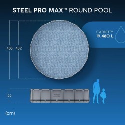 Bestway 5612Z Power Steel Pro MAX 488x122cm - Piscina Fuori Terra in PVC Rotonda con Pompa di Filtrazione a Cartuccia, Scaletta
