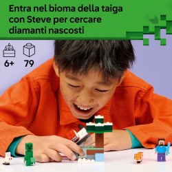 LEGO Minecraft 21583 Avventura di Steve nella Taiga - Giocattolo con Minifigure di Steve con Spada di Diamante, Creeper, Volpe 