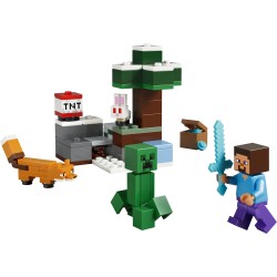 LEGO Minecraft 21583 Avventura di Steve nella Taiga - Giocattolo con Minifigure di Steve con Spada di Diamante, Creeper, Volpe 