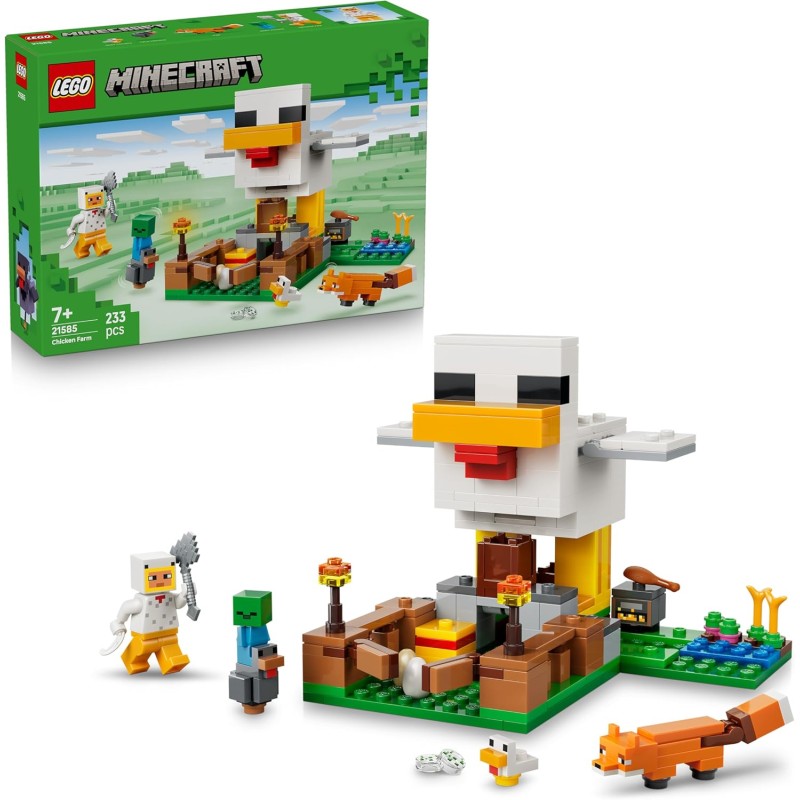 LEGO Minecraft 21585 Fattoria di Galline - Giocattolo da Costruire con Minifigure di un Fan della Gallina, Mob di un Baby Zombi