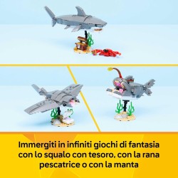 LEGO Creator 31381 3 in 1 Squalo con Scrigno del Tesoro Giocattolo - Animale Marino Trasformabile in Rana Pescatrice o Manta - 