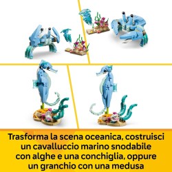 LEGO Creator 31385 3 in 1 Animali Marini: Meravigliosi Delfini Giocattolo - Si Trasforma in Cavalluccio Marino o in Granchio - 