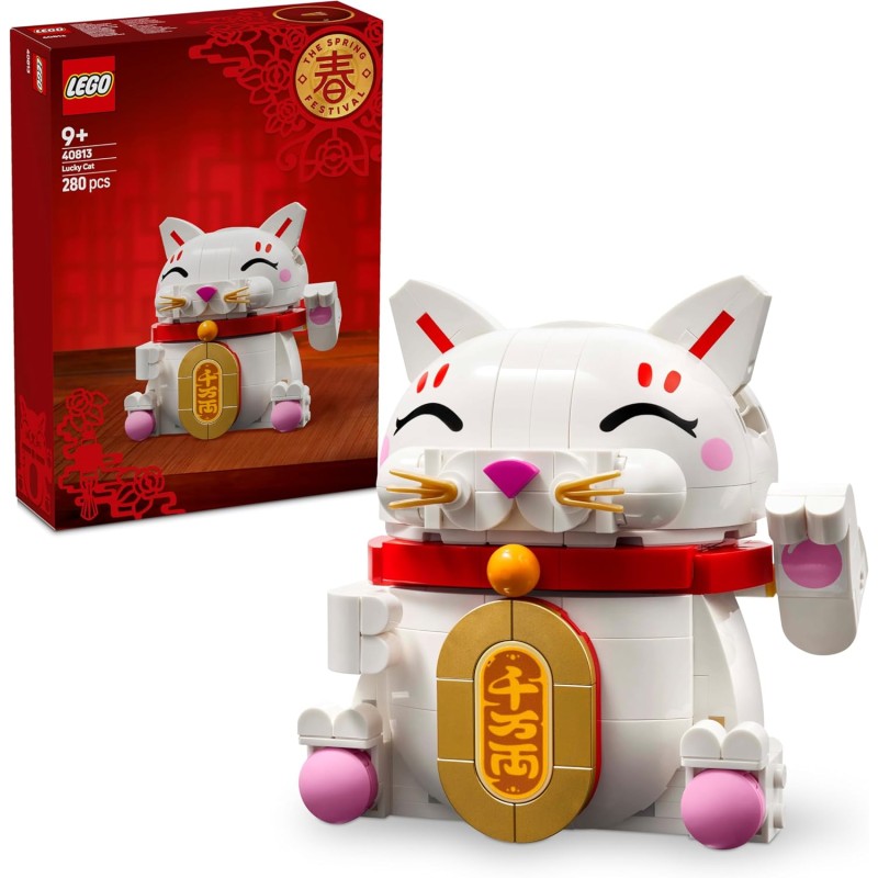 LEGO 40813 Gatto della Fortuna - Costruzioni per Adulti e Bambini - Modello da Esposizione - Animale con Zampa che Saluta, Mone