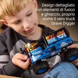 LEGO Technic 42219 Monster Jam Grave Digger Fuoco e Ghiaccio - Camion Giocattolo Pull-Back - Veicolo da Corsa con Dettagli Aute
