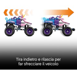 LEGO Technic 42220 Monster Jam Sparkle Smash a Retrocarica - Camion Giocattolo Pull-Back - Auto da Corsa a Tema Unicorno Rosa