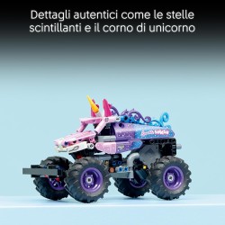 LEGO Technic 42220 Monster Jam Sparkle Smash a Retrocarica - Camion Giocattolo Pull-Back - Auto da Corsa a Tema Unicorno Rosa