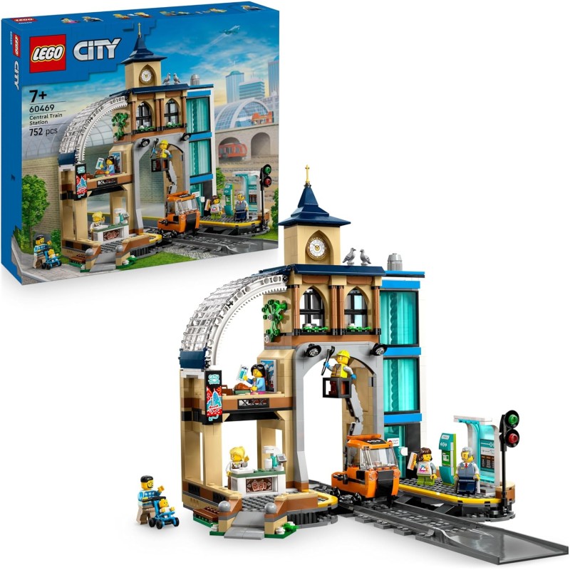 LEGO City 60469 Stazione Centrale - con Veicolo Giocattolo di Manutenzione, Ascensore Funzionante, Biglietteria, 2 Piattaforme,