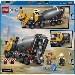 LEGO City 60478 Betoniera Giocattolo - Gioco Didattico con Veicolo da Cantiere, 3 Minifigure, Tamburo Rotante e Funzione di Sca