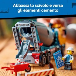 LEGO City 60478 Betoniera Giocattolo - Gioco Didattico con Veicolo da Cantiere, 3 Minifigure, Tamburo Rotante e Funzione di Sca