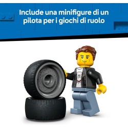 LEGO City 60485 Bolide - Auto da Corsa Giocattolo - Macchina con Minifigure del Pilota e Tetto Apribile - Set per lo Sviluppo d