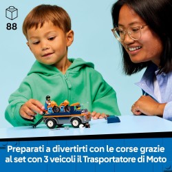 LEGO City 60491 Trasportatore di Moto - Giocattolo per lo Sviluppo della Motricità Fine con Camion, 2 Motociclette, 2 Minifigur