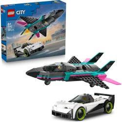 LEGO City 60489 Jet Contro Auto Sportiva Giocattolo - Set con Aereo, Macchina e 2 Minifigure di Piloti - Idea Regalo Creativa d