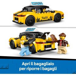 LEGO City 60487 Taxi Giallo - Macchina Giocattolo EV - Modello di Auto con 2 Minifigure e Tetto Rimovibile - Set per Sviluppare