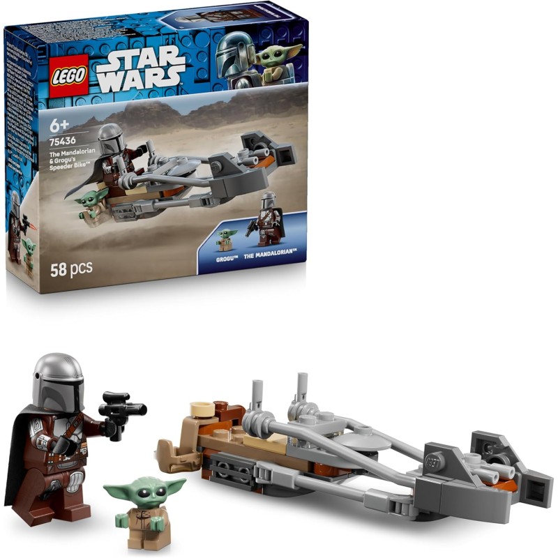 LEGO Star Wars 75436 Speeder Bike del Mandaloriano e di Grogu - Giocattolo con Figura di Grogu e Minifigure di Din Djarin con B
