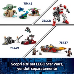 LEGO Star Wars 75436 Speeder Bike del Mandaloriano e di Grogu - Giocattolo con Figura di Grogu e Minifigure di Din Djarin con B
