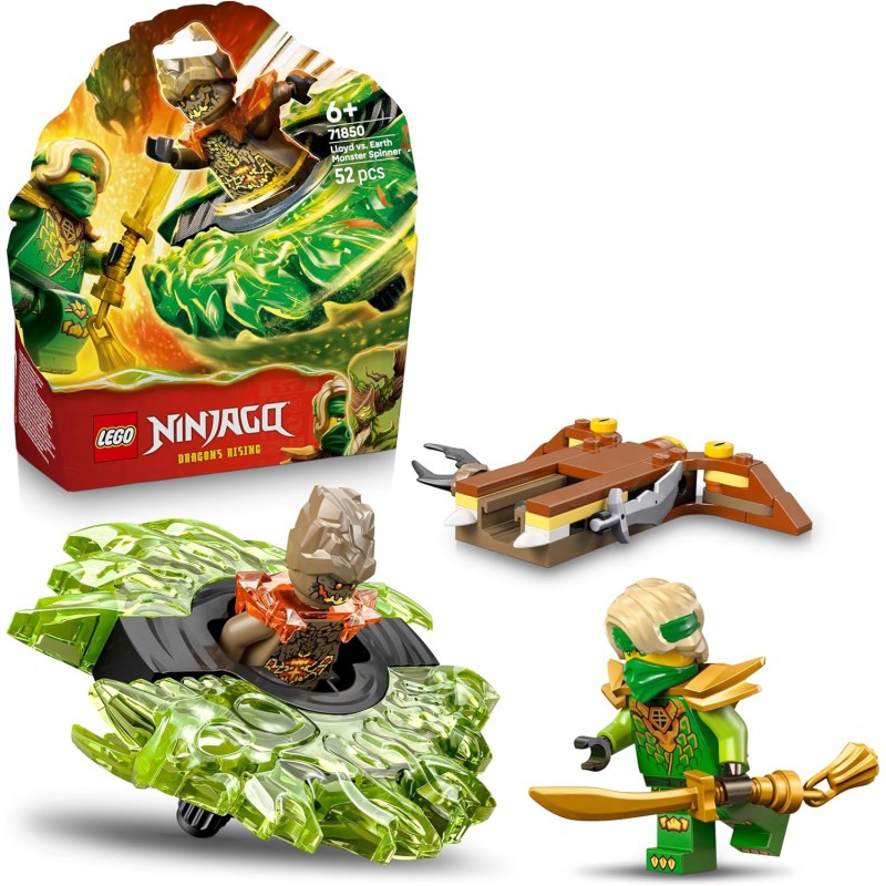 LEGO NINJAGO 71850 Lloyd Contro Spinner Mostro della Terra - Giocattolo Ninja Rotante con Lanciatore, Trottola da Combattimento