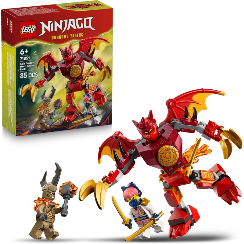 LEGO NINJAGO 71851 Battle Pack Mech Drago di Kai - Action Figure Giocattolo con 3 Minifigure e Katana Ninja